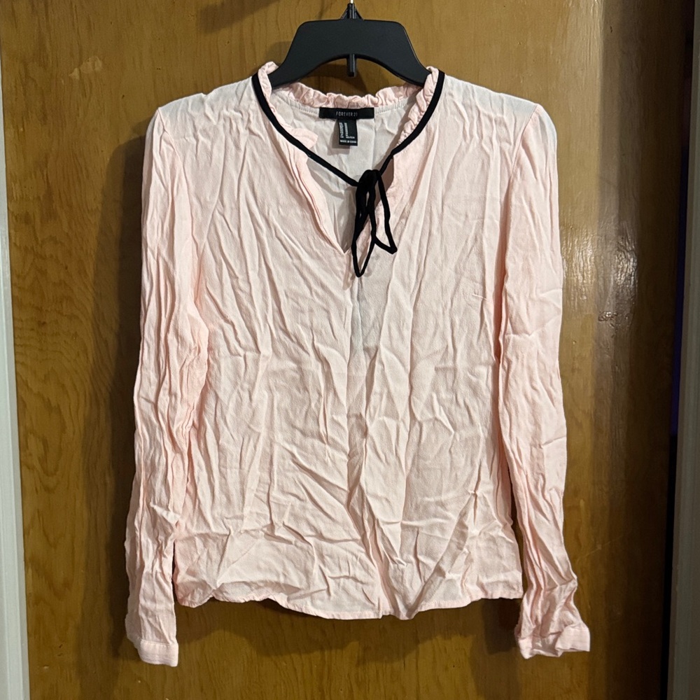 Forever 21 Light Pink Blouse with Black Trim